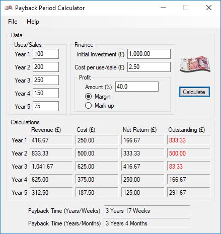 Payback Period Calculator in use