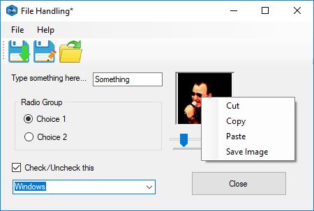 File Handling context-sensitive menu in use