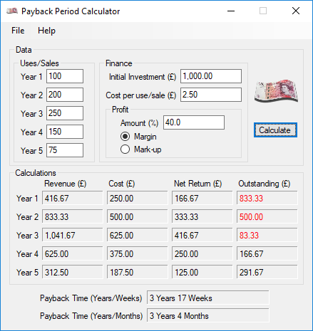 Payback Period Calculator screen